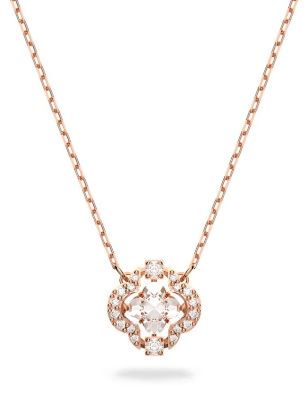 Swarovski Una Necklace Clover, White, 18K Rose Gold Finish- Like New